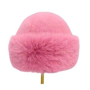 2/$30 Faux Fur Mink Pink Peach One Size Hat Brimless Plush Fluffy Skiing Warm